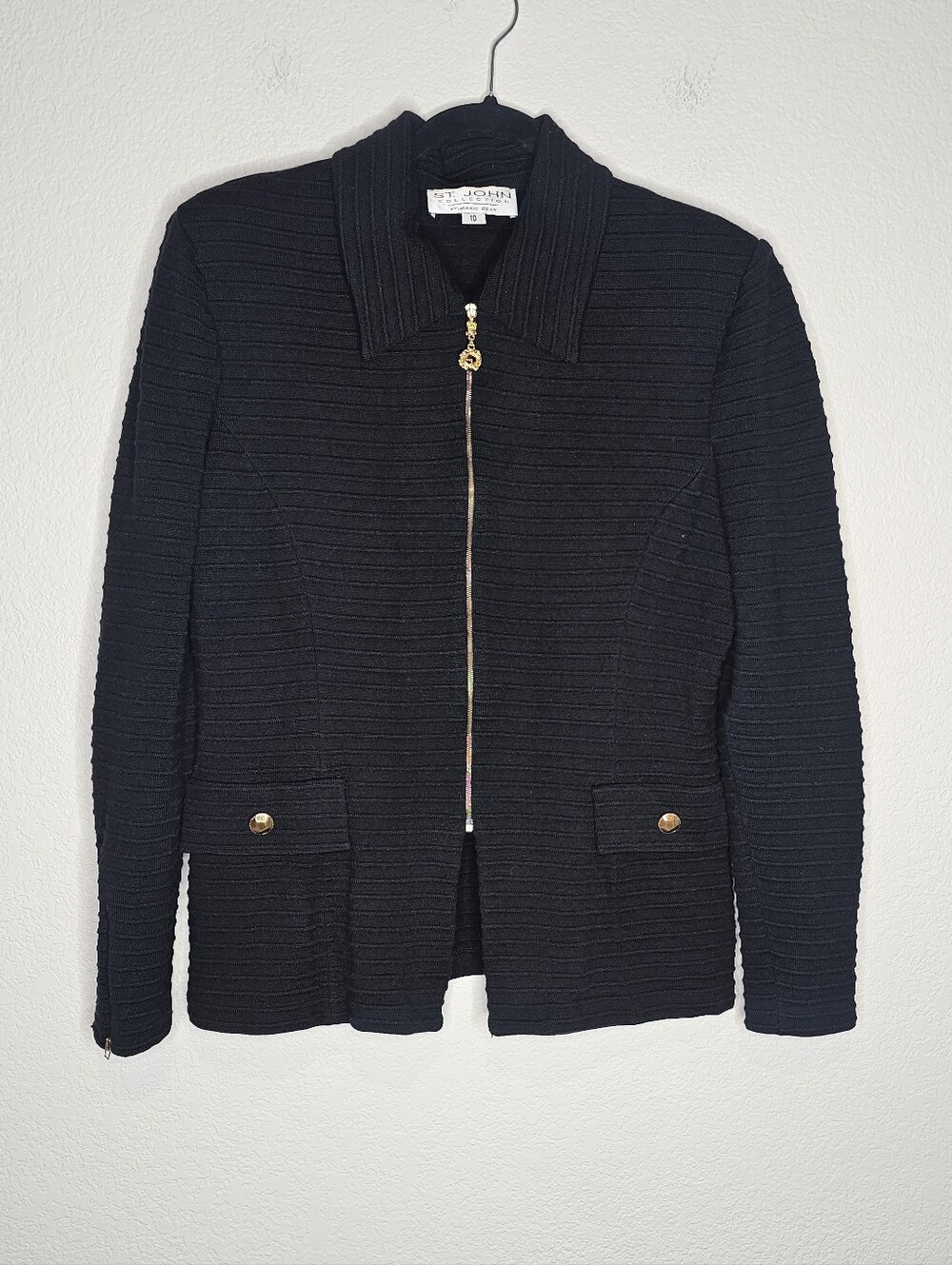 St. John Collection Ribbed Gold Zipper Jacket Blazer 10 - Picture 11 of 11
